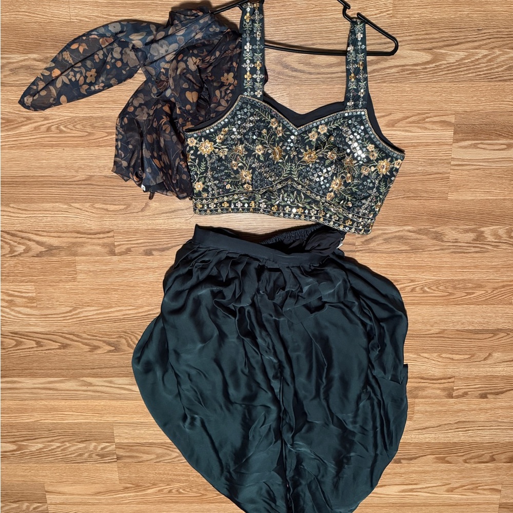 Elegant Embellished Women's Crop Top and Harem Pant